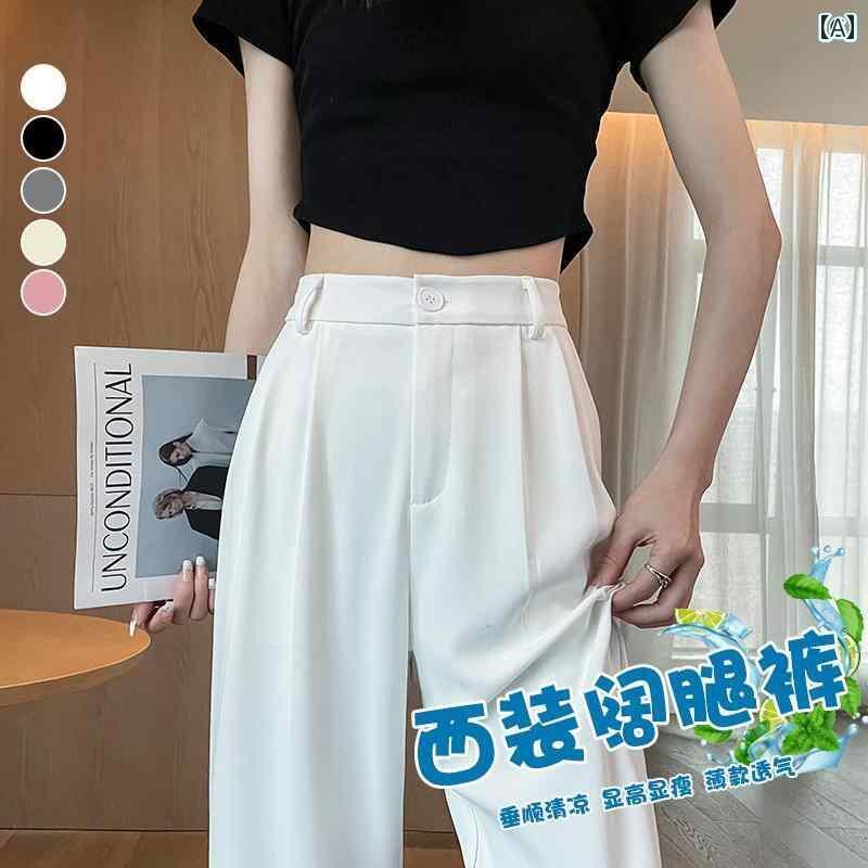 スラックス レディース 夏 薄手 ロングパンツ ストレート タック 後ろゴム ポケット ハイウエスト 涼しい 通気 しわにりにくい カジュアル シンプル 白 ベージュ 黒 大きめサイズ