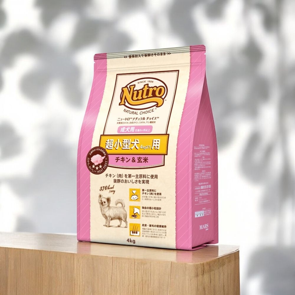 Nutro ナチュラルチョイス 超小型犬4kg以下用 成犬用 生後8ヶ月以上 チキン&玄米 4kg ドライフード 小粒 総合栄養食 ドッグフード 犬 自然素材 香料・着色料 無添加 ニュートロ