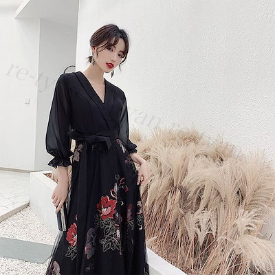 【2025新作】20代30代40代袖あり大きいサ お呼ばれドレス イブニングドレス ロングドレス パーティードレス 品質良い