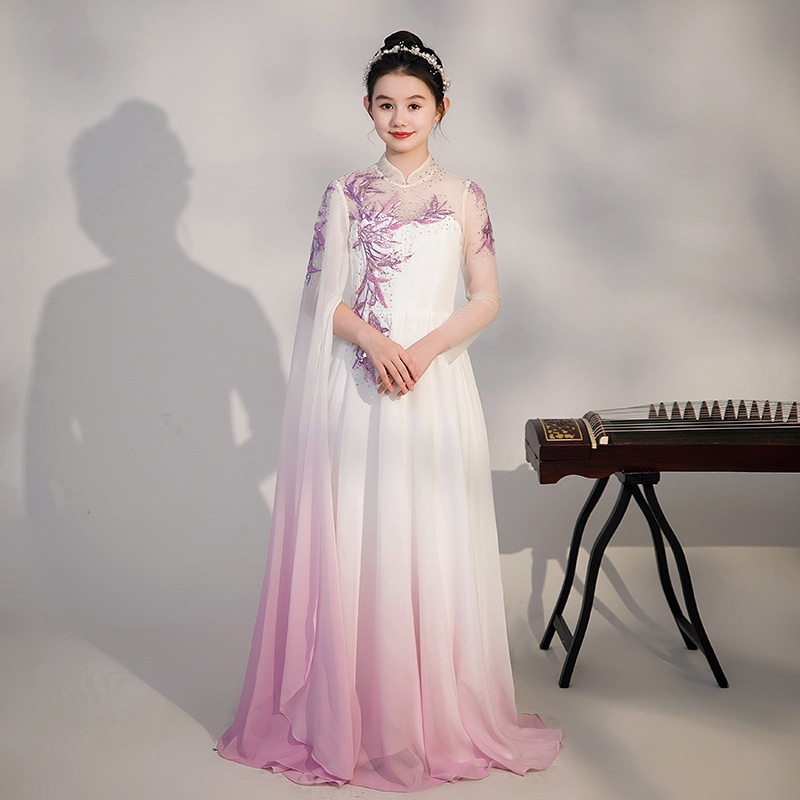 子供古筝パフォーマンス衣装2023秋ビッグ子供スタイル中学生美術試験ステージパフォーマンス衣装