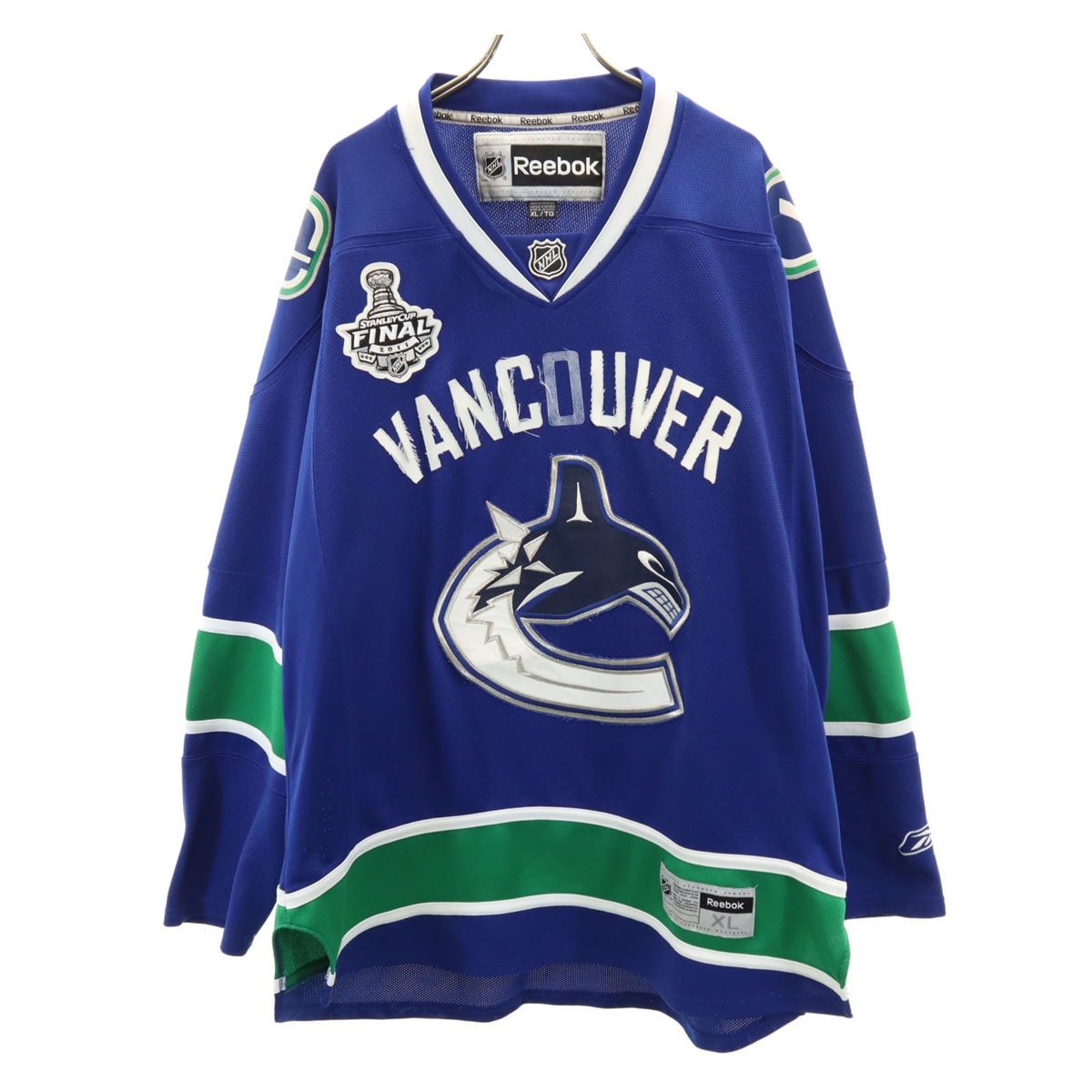 NHL バンクーバー・カナックス 長袖 ゲーム シャツ XL 青紺 ホッケー Vancouver Canucks メンズ 古着