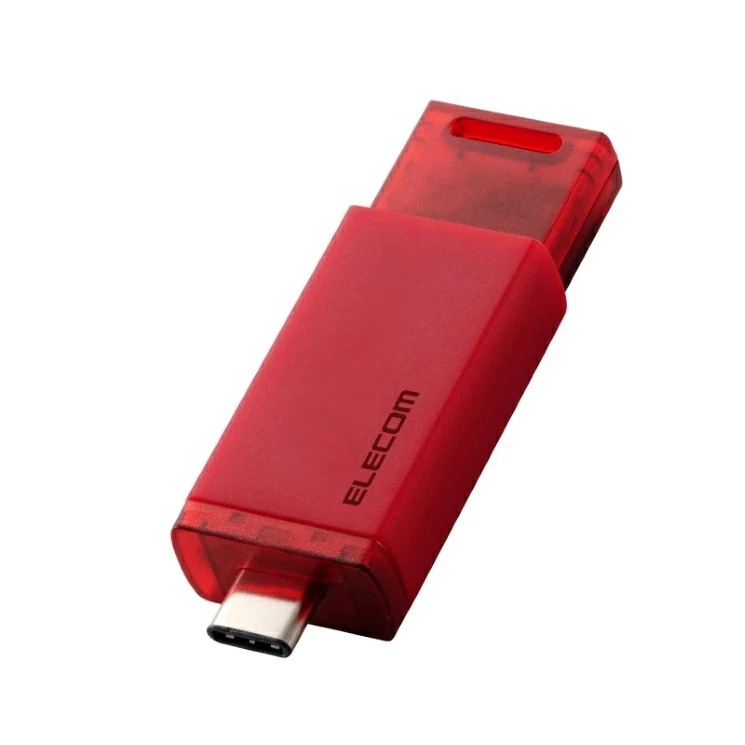 エレコム SSD 外付け 500GB USB3.2 Gen2 読込最大1000MB/秒 ポータブルSSD USB Type-C ノック式 高速 耐衝撃 シャッター機構 先端保護 外付けSSD レッド