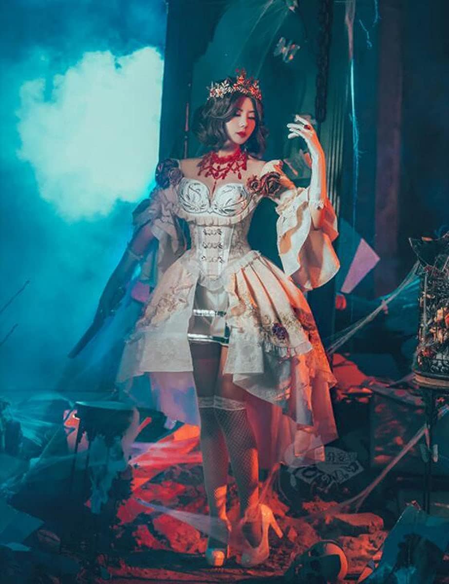 高品质 パニエ+ネックレス+髪飾り+指輪付き アイデンティティ5 血の女王 血祭り コスプレ 衣装