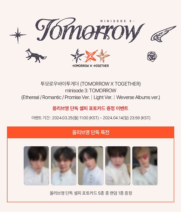 TXT OLIVE YOUNG GIFT 特典トレカ5枚セット TOMORROW