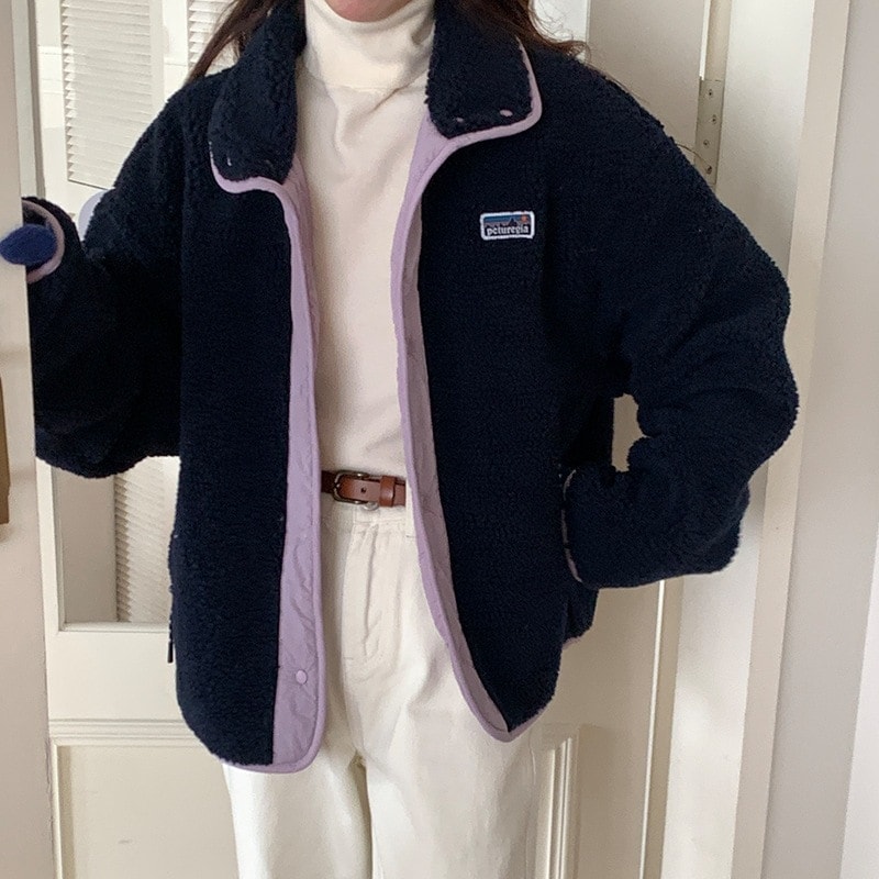 リバーシブル ラムウール ジャケット レディース 2024 秋冬 韓国風 ゆったり カジュアル カーディガン トップス