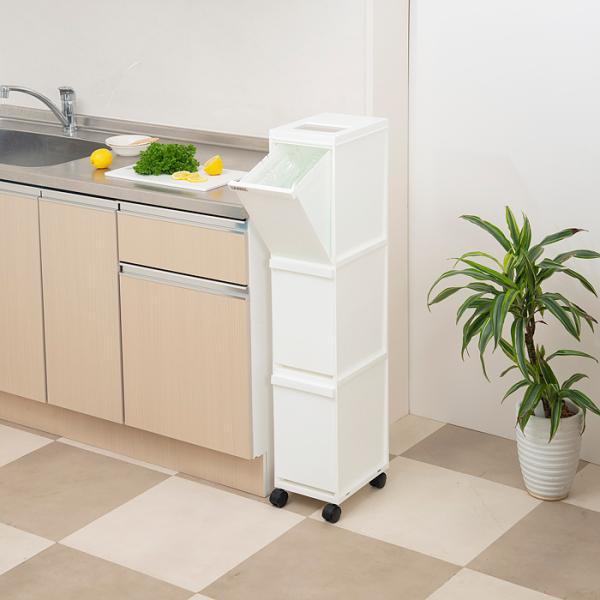 ゴミ箱 3段 分別 キャスター付き ごみ箱 縦型 キッチン リビング ふた付き 蓋 白 ホワイト 黒 ブラック 省スペース おしゃれ スタイリッシュ スリム 容量 36L