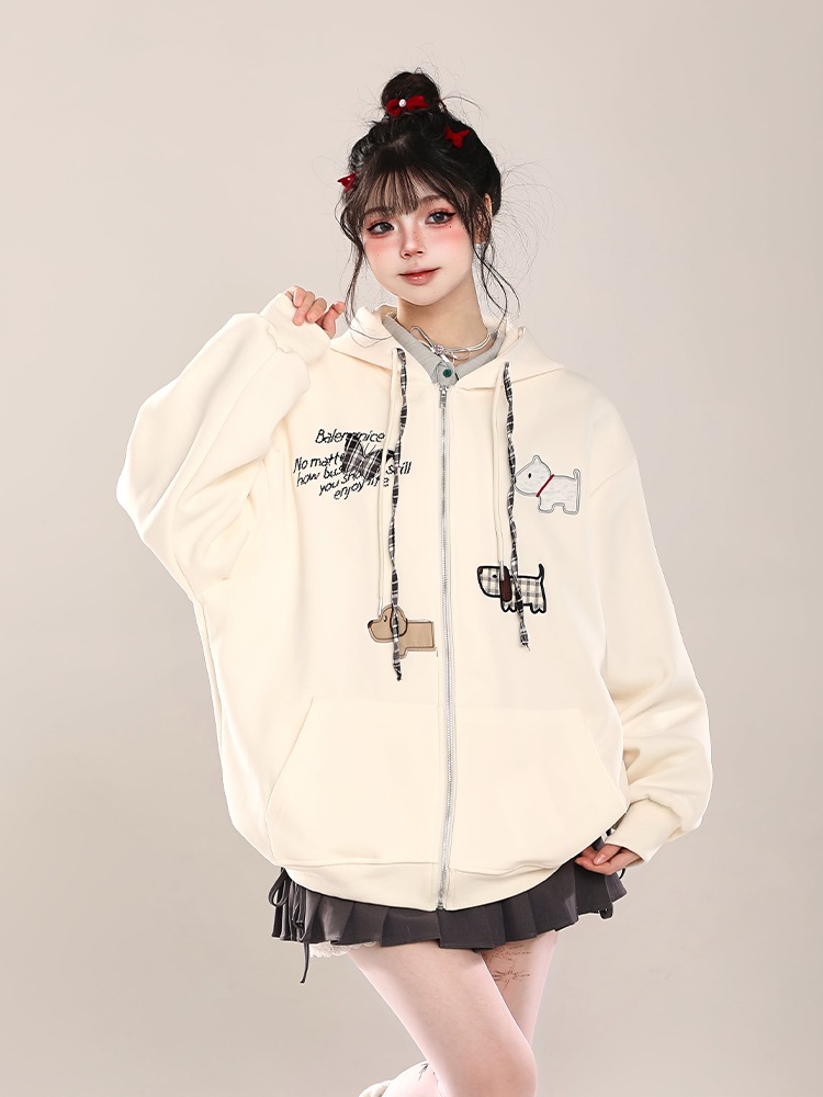 2025 秋冬 韓国系アウター パーカー フード付き 刺繍プリントファッションおしゃれかわいいレトロ風フーディーブルサイズ丈シルエット色っぽ女っぽカジュアル春夏袖スリーブトレンド
