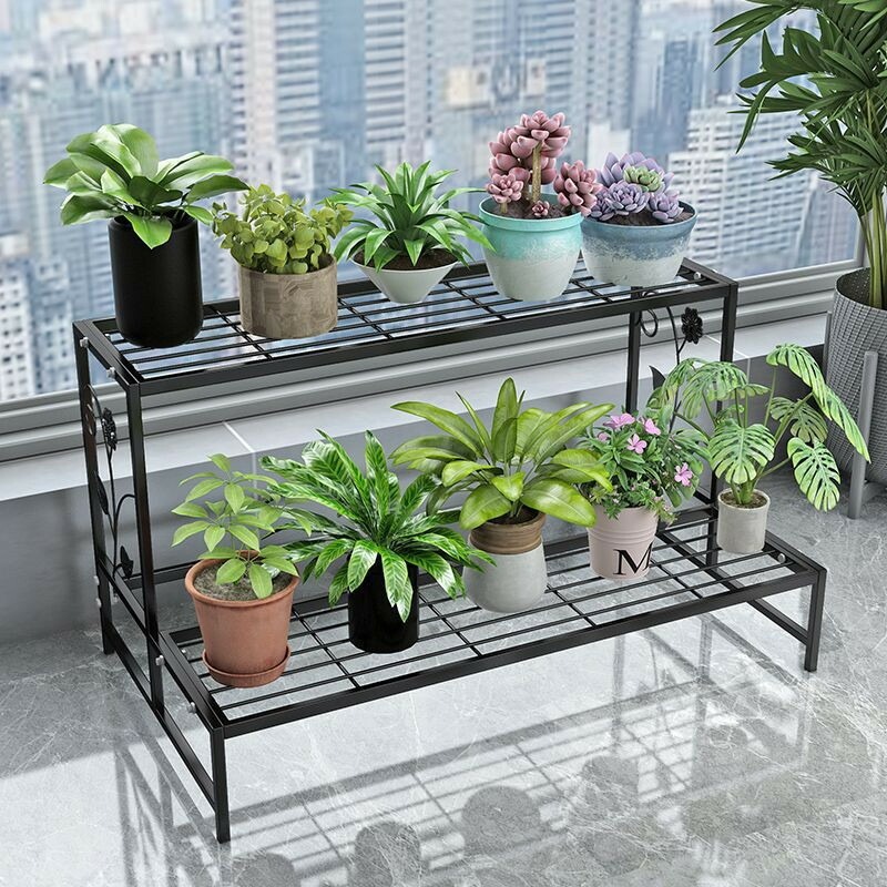 フラワーラック フラワースタンド 2段 幅（80cm）奥行き（44cm）高さ（44cm） 金属製 多肉植物 棚 花台 園芸ラック ガーデン 植物小屋 植木鉢スタンド 鉢植え 盆栽棚 園芸 花棚 ベラン