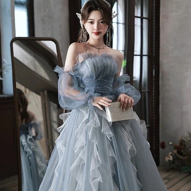 ドレス ワン ブルー パーティードレス パーティー キャバドレス 司会者 誕生日 成人式 披露宴 二次会(ガラス瓶)