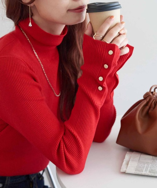 ニット 「WEB限定/リバイバル」リブ袖口ボタンタートルネックプルオーバー レディース 4,877円