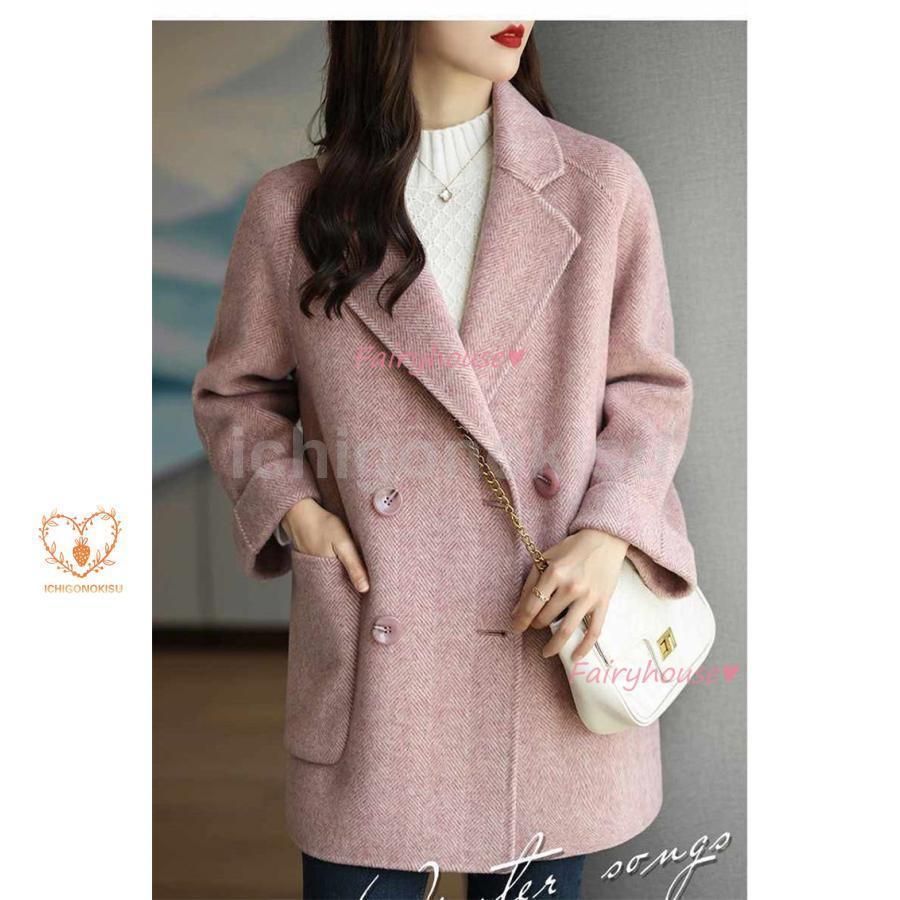 通勤 オシャレ チェスターコート チェスタージャケット ラシャコート 黒 アウター ダブルオーバー 秋冬 ミディアム丈 レディース 40代 風 着痩せ ゆったりアウターその他 アウター