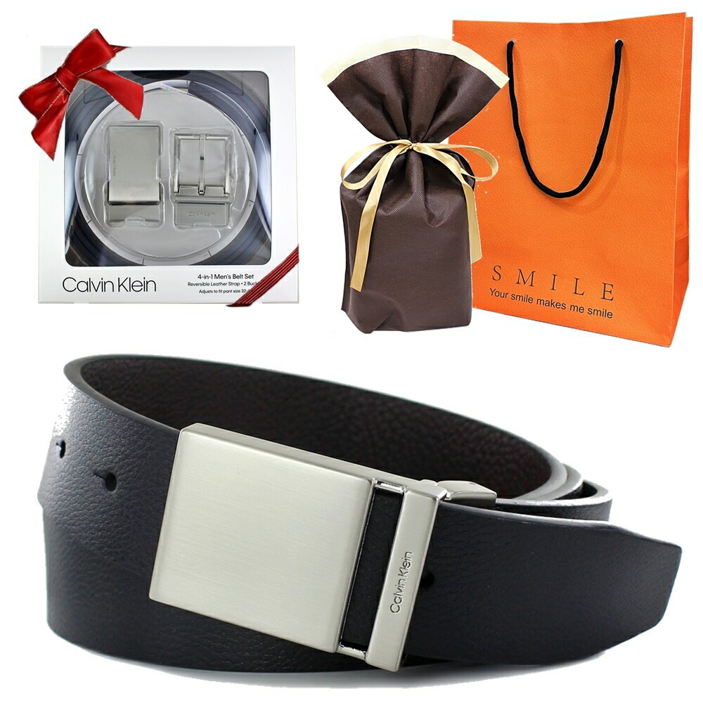 男性 ベルト ラッピング済 ギフトセット カルバンクライン メンズ 本革ベルト バックル2個付き 紳士用 リバーシブルベルト ブラック ブラウン ベルトセット レザー ベルトカット可 男性 紳士 彼氏