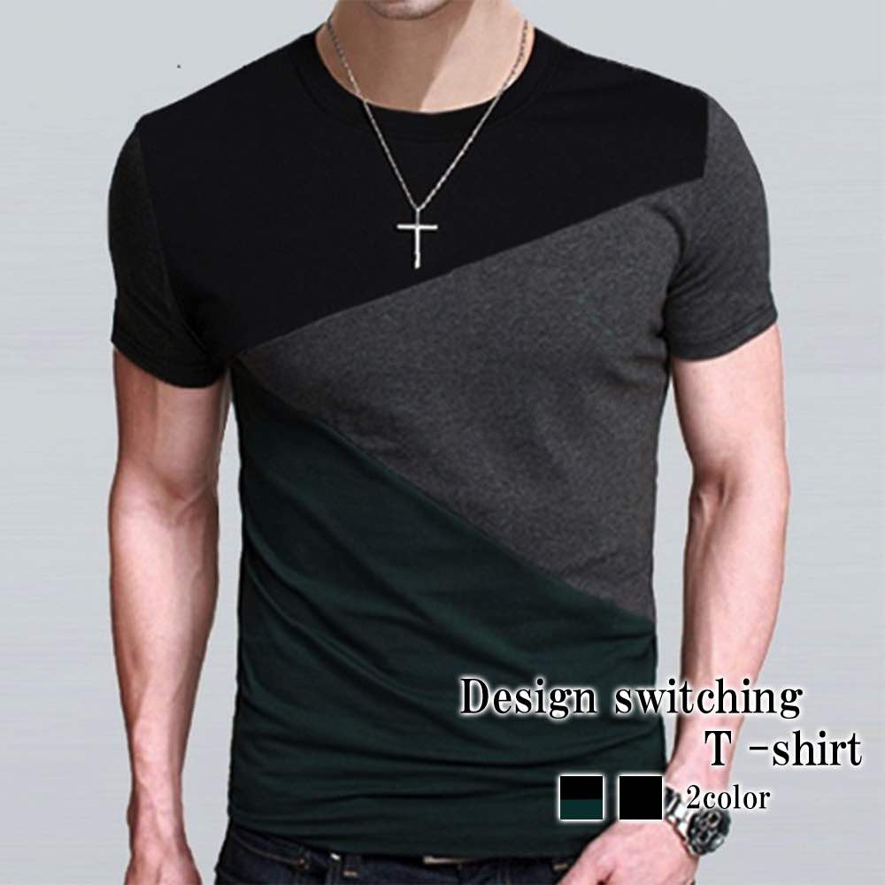Tシャツ メンズ デザイン切り替えTシャツ おしゃれ ブラック 涼しい 40代 Vネック ロング 綿 肌着 カジュアル スポーツ ワッフル ブランド ゆったり 7分袖 シャツ ポリエステル おすすめ