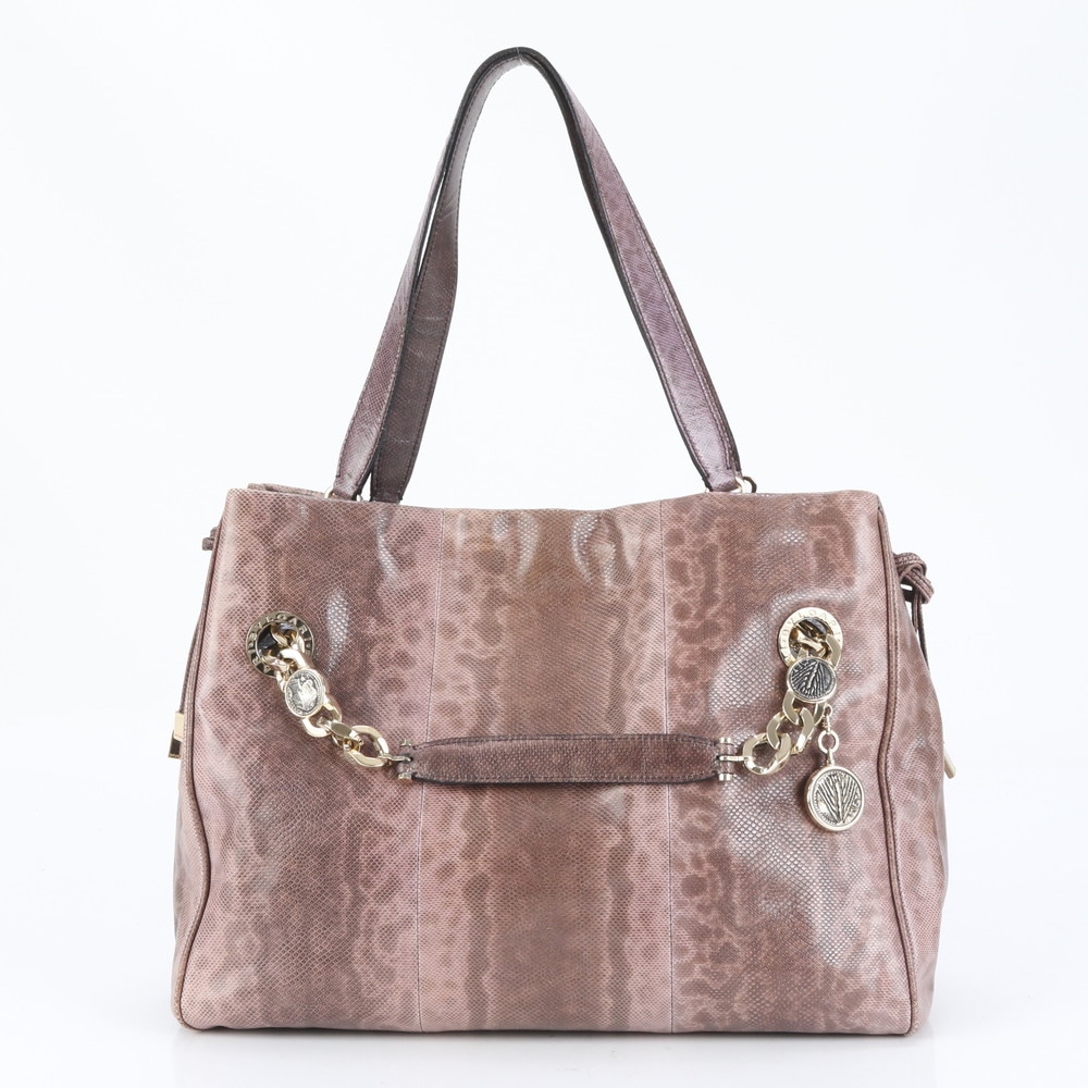 美品 ホログラムシール付 モネーテ チェーン リザード レザー 2WAY トート バッグ 肩掛け ショルダー ハンド A4 レディース ECE CP45-1 中古