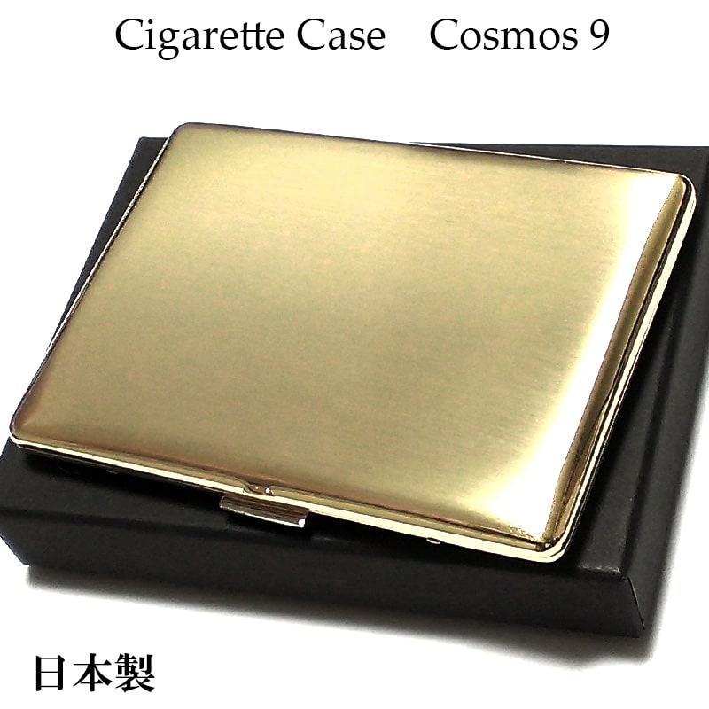 シガレットケース ロング タバコケース コスモス 薄型 ゴールドサテン 100mm/70mm対応 真鍮 金 日本製 坪田パール メンズ ギフト プレゼント