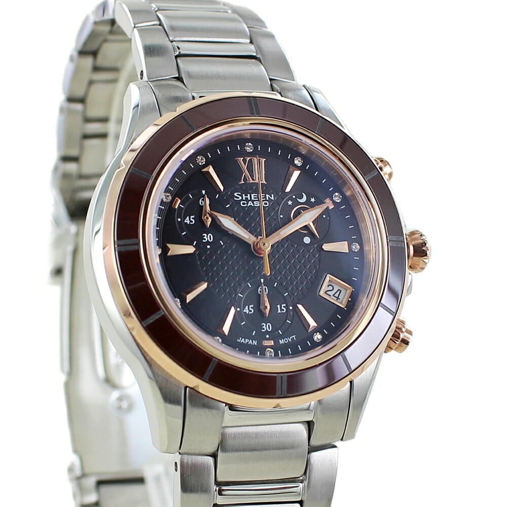 カシオ 時計 レディース 腕時計 手表 SHEEN シーン クロノグラフ クリスタルインデックス ブロンズ×ローズゴールド シルバー ステンレス SHE5516SG5A 誕生日プレゼント