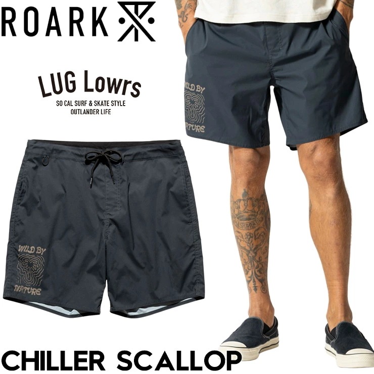ROARK ロアーク ボードショーツ メンズ サーフパンツ 水着 海パン 水陸両用 ストレッチ 速乾 ショートパンツ CHILLER SCALLOP RBSJ1200-BLK 26SU 日本代理店正規