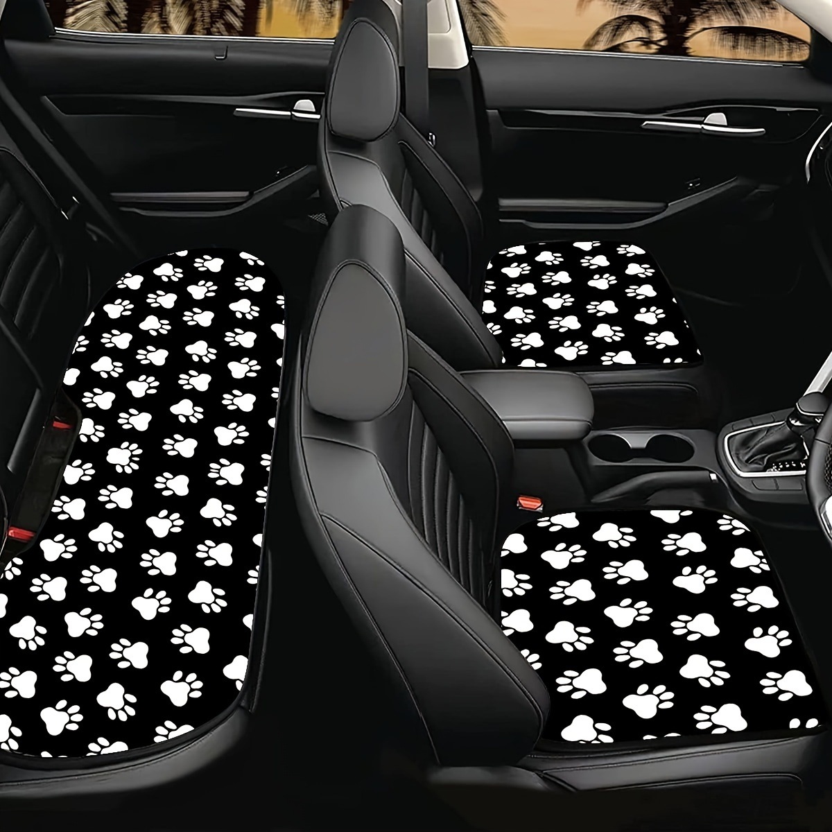 【フロント＆リア対応】3pcs 犬の足跡柄 車用シートカバー ペット保護 防水 耐久 カーシート 全席対応
