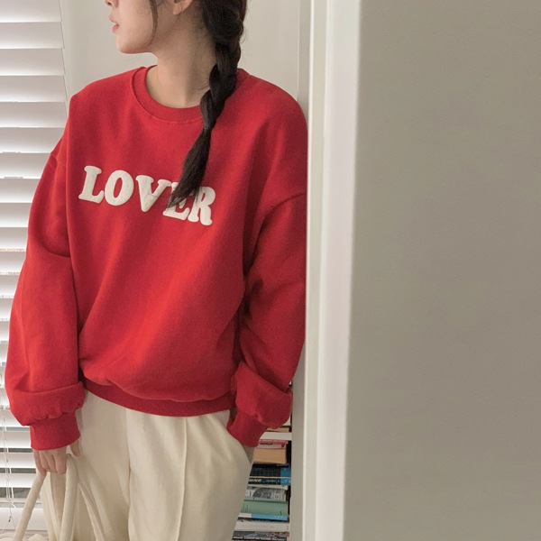韓国ファッション ラバー レタリング クロップ 羊起毛 コットン マンツーマンTシャツ 4,836円