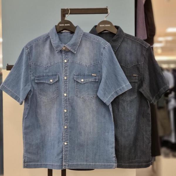 HC21 共用スパンデニムウォッシング半袖デニムシャツ NSMD32 (49538439)