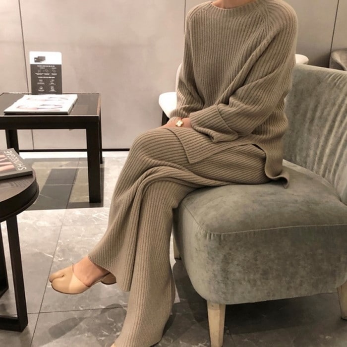 2020年 秋冬 3color　クルーネック リブニット パンツ セットアップニットワンピ