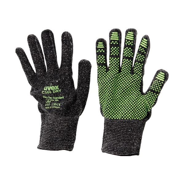 （まとめ）耐切創手袋 C300 ドライ M アンスラサイト/ライム 6054968 1双[x3]