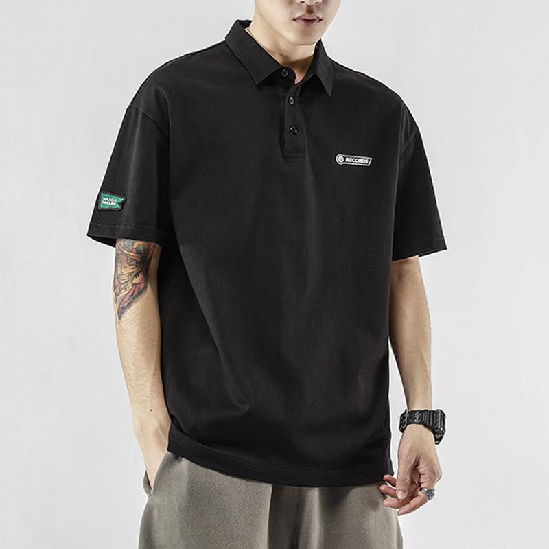 ポロシャツ メンズ 夏 黒 綿 半袖 アメリカン Tシャツ コットン100 オーバーサイズ 楽ちん