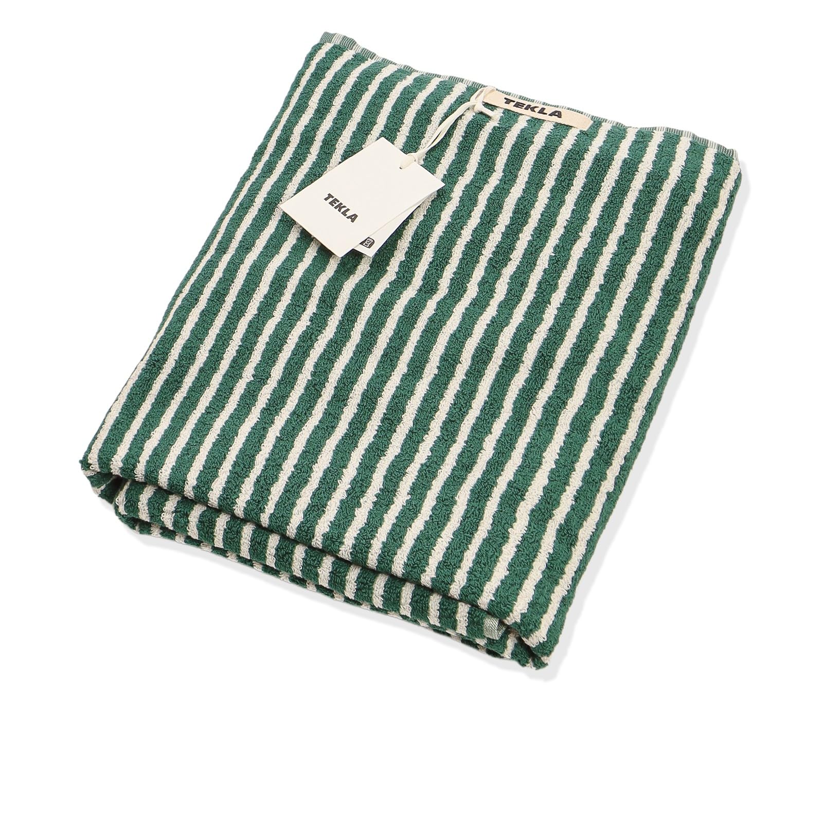 TEKLA テクラ バスタオル ロゴ入り 大判 オーガニックコットン 無地 北欧 おしゃれ ギフト 高級 ブランド 吸水 シンプル プレゼント 70 x 140cm (Teal Green Stri