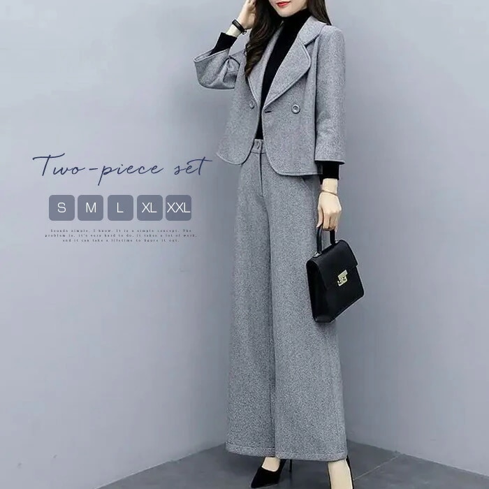 パンツスーツ スーツ セットアップ レディース 春秋 OL パンツ 長袖 ジャケット スラックス ストレート 体型カバー ゆったり 通勤 エレガント シンプル ポリエステル カジュアル オ