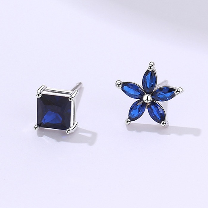 ピアス レディース 左右非対称 30代 お花 フラワー スクエア 四角 シルバー925/プラチナ仕上