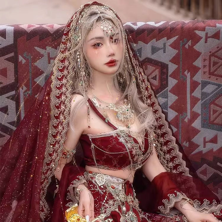 コスプレ カシュガルの古城西域王女ウイグル族の赤い民族風衣装 コスチューム