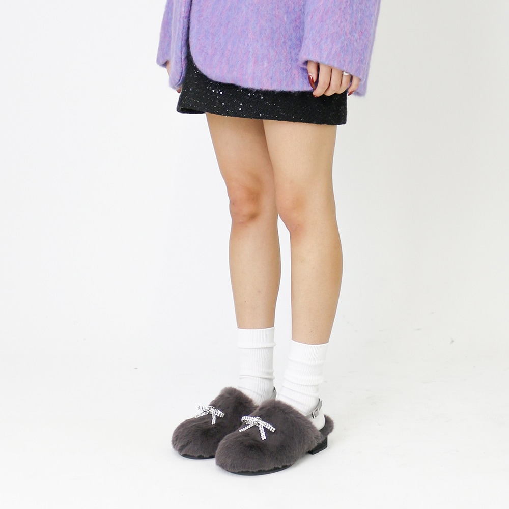 Mink Fur Clog Mule gray