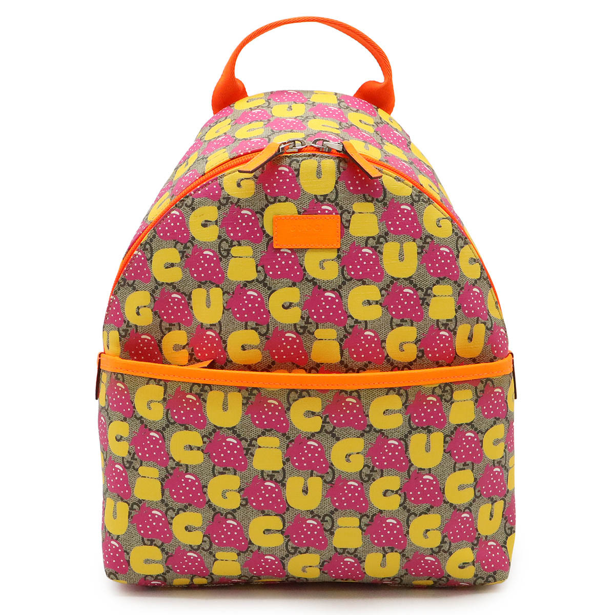 GGスプリーム チルドレンズ シェリーライン ストロベリープリント イチゴ バックパック リュックサック PVC ベージュ オレンジ 27132