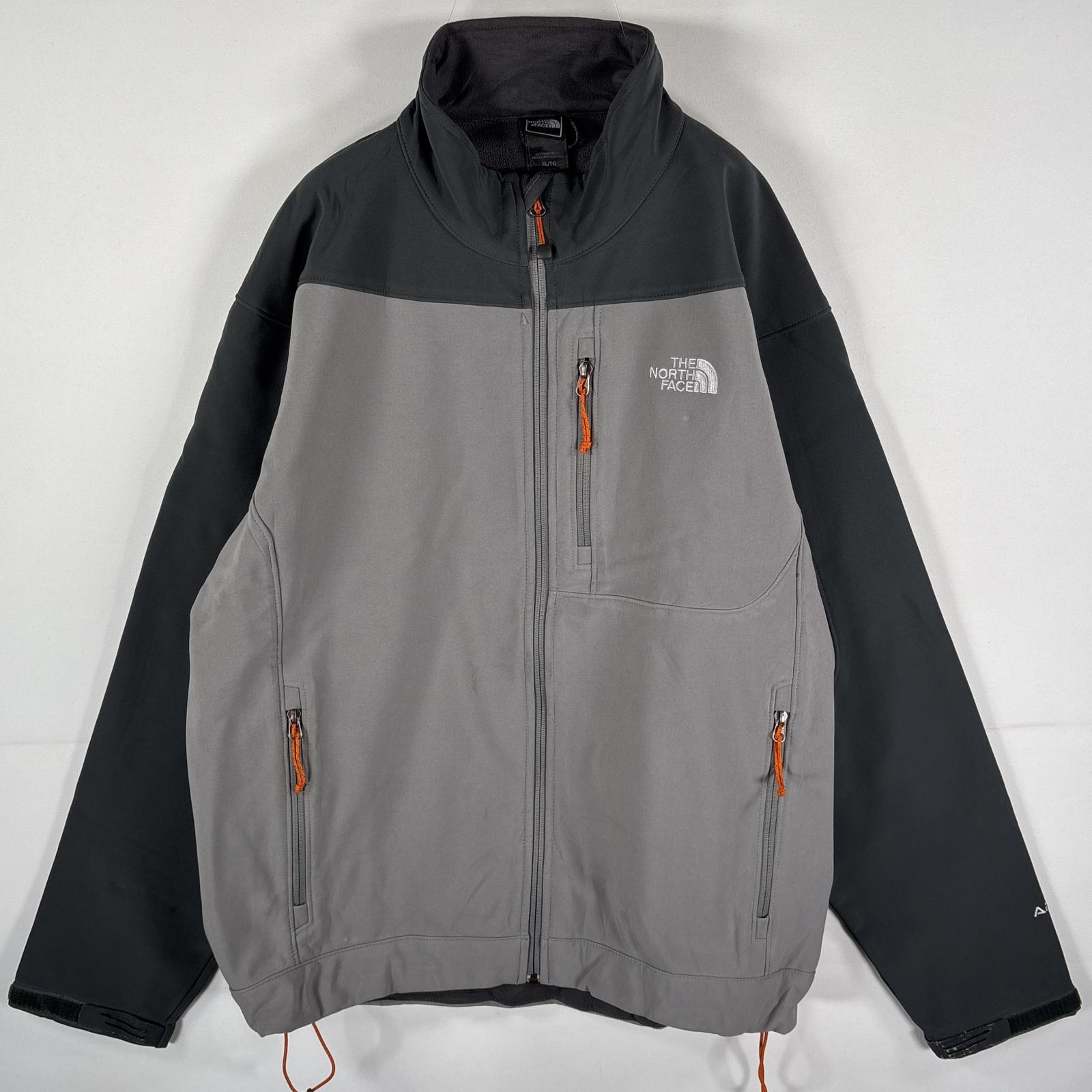 古着 ソフトシェルジャケット フルジップ ワンポイント刺繍ロゴ APEX XL ブラック グレー メンズ