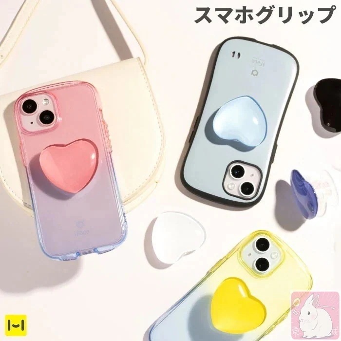 スマホグリップ ハート クリスタルプッシュリング かわいい おしゃれ スマホスタンド 落下防止 ぷっくり立体感 クリア