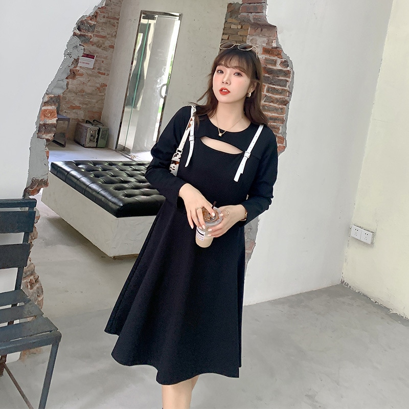 ワンピース ロング レディース 20代 チュニック 体型カバー aライン 膝丈 長袖 ひざたけ ゆっ