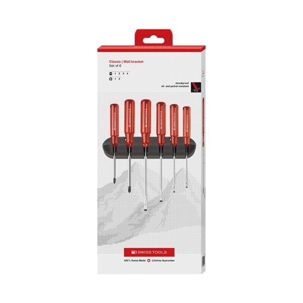 PB SWISS TOOLS ピービースイスツールズ 6本組 クラシックハンドル ドライバーセット（マイナス/プラス） ホルダー付 ペーパーボックス入 244.CBB