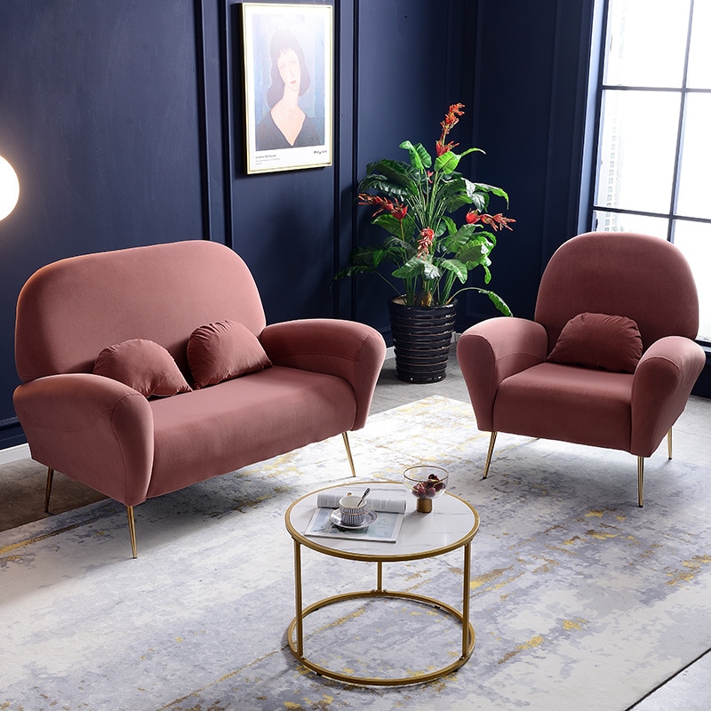 ソファー チェア ラグジュアリー 北欧 1人掛け 高反発クッション おしゃれ エレガント インテリア ベロア調生地 椅子 ピンク
