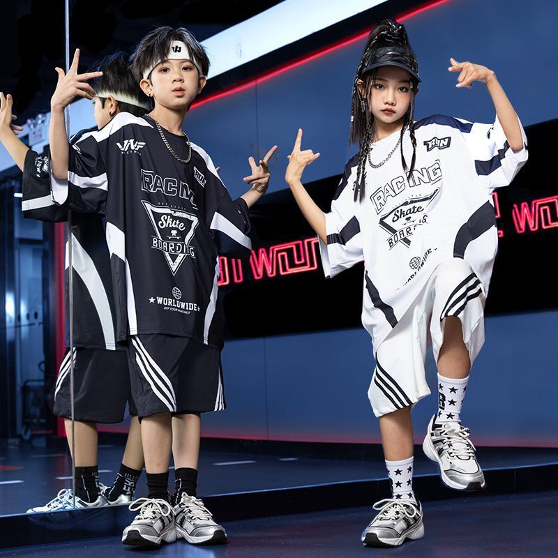 ストリートダンスのスーツの男の子のファッション服の子供のヒップホップの街のhiphopの子供服の夏のゆったりしている女の子の出演服の子供