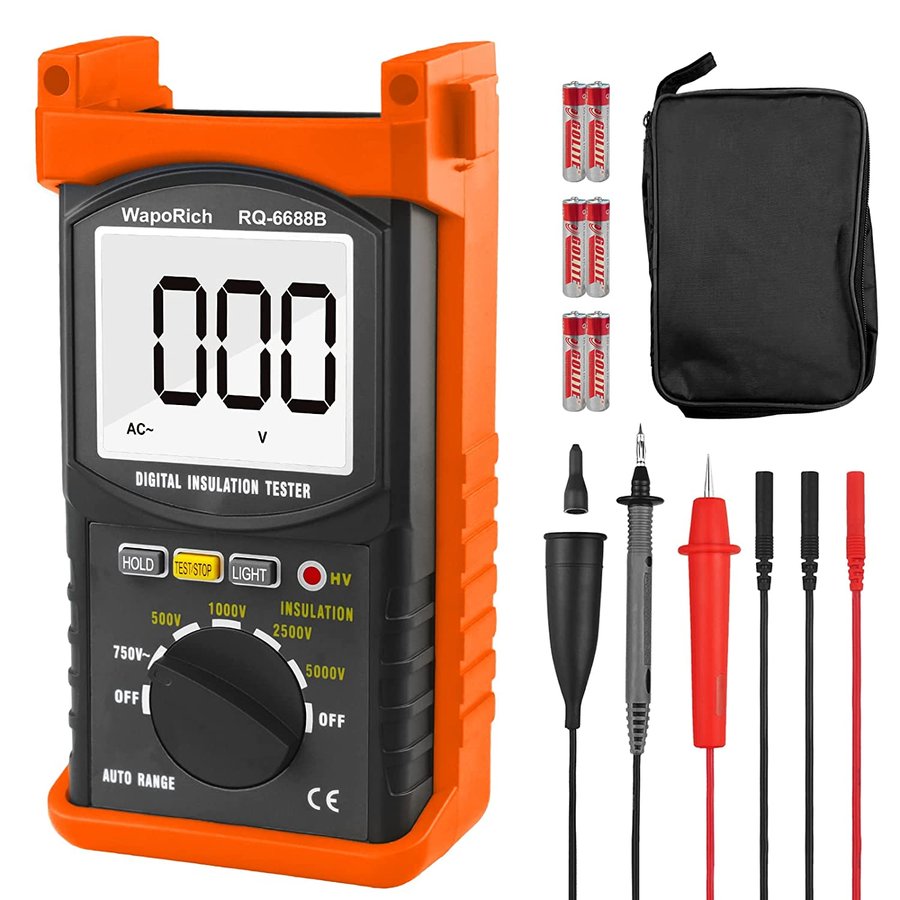 デジタル絶縁抵抗計 500 1000 2500 5000V 高精度LCD絶縁測定器 1MΩ-200GΩ自動レンジ 1999カウントデータホールド バックライト 日本語取扱説明書