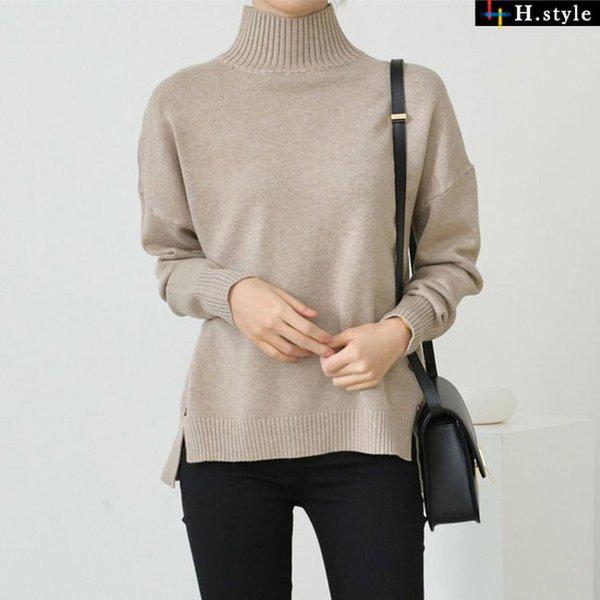 HスタイルKN斜めボタンポーラティー/冬/長袖/ニットティー/カーディガン/セーター/ラウンド/Vネック