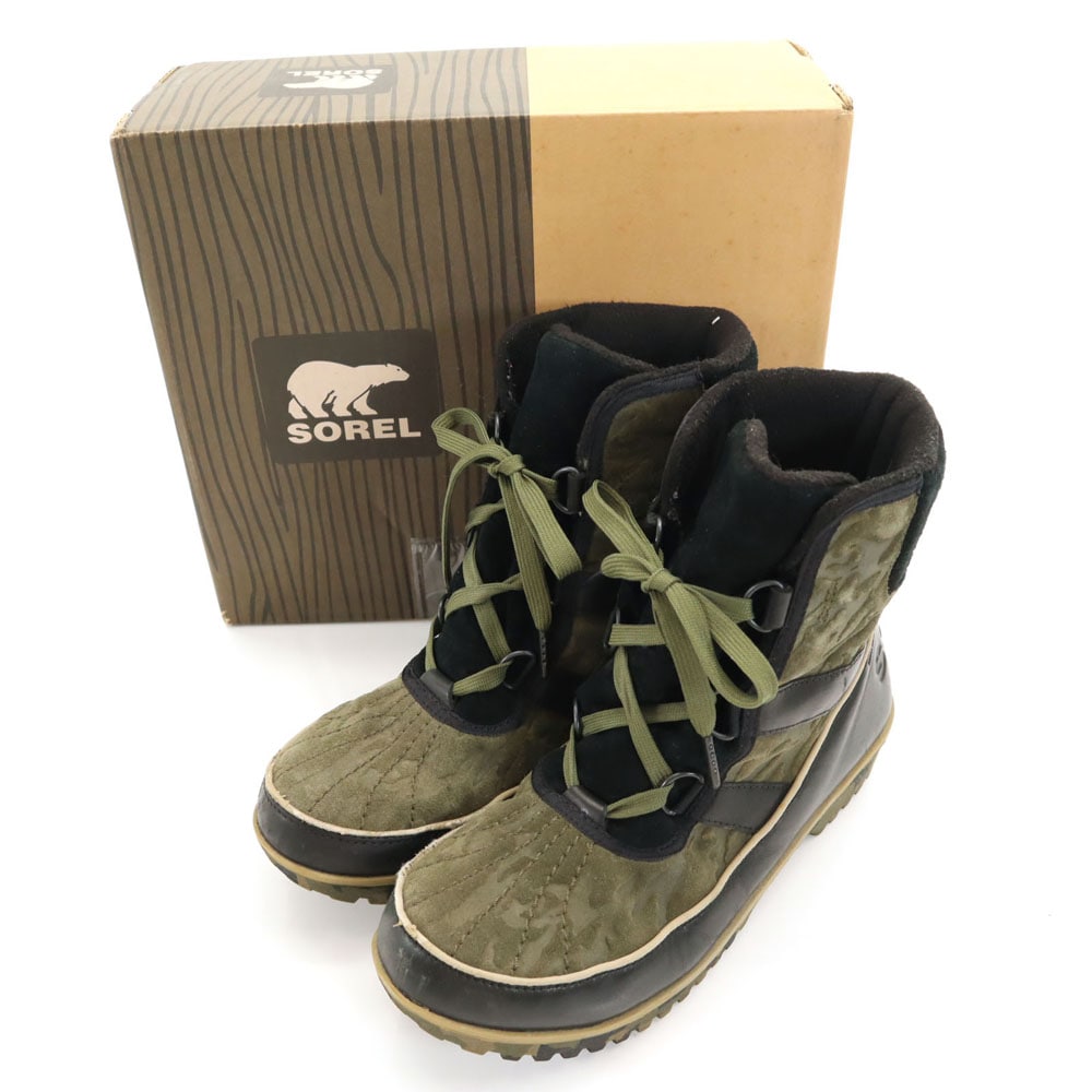 迷彩柄 ブーツ 26 カーキ系 箱付き レディース 古着