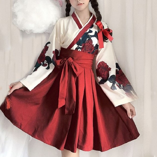 ハロウィン ハロインナイト ゴスロリ 着物 スーツ 袴 フラワー 花柄 プリント柄 ネイビー レッド