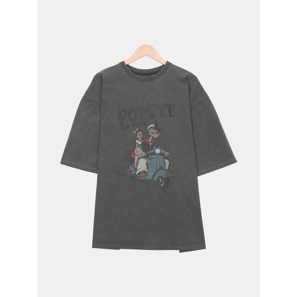 メンズ夏顔料オーバーフィットプリント半袖Tシャツ SCON019_P394274362