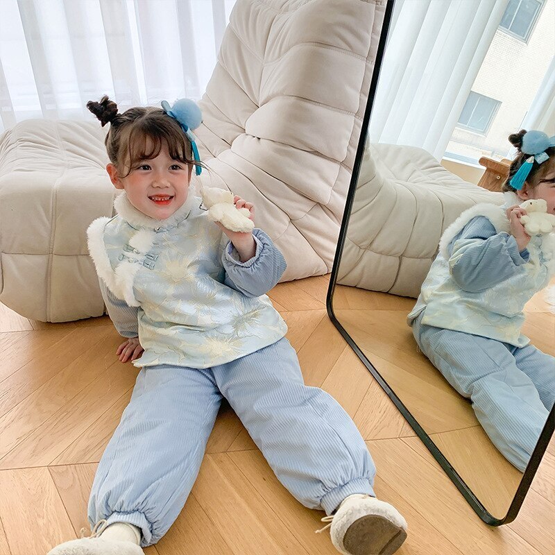 【3日で出荷】マンゴーファンガールの漢服女児モンスーン新の挨拶服中小子供用パッド入り洋風唐衣装スーツ