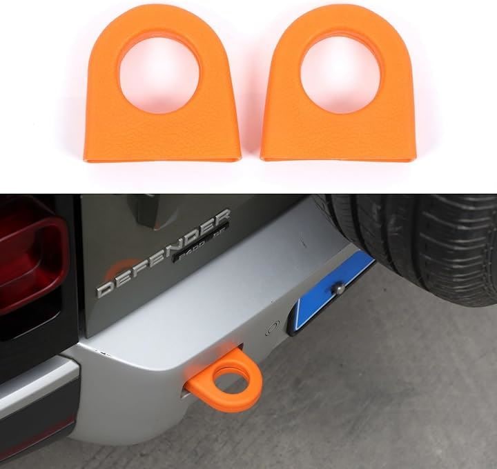 ランドローバー ディフェンダー 90 110 2020年～現行に対応 トレーラー フック カバー 牽引フック リア牽引アイプロテクター リアバンパー牽引バー 装飾 保護カバー(オレンジ)