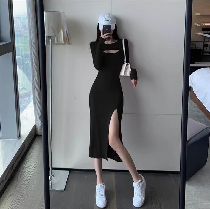 ワンピース ニットワンピース ワンピドレス ロング丈 長袖 スリット ニット かわいい 大人可愛い きれいめ カジュアル 大人 上品 おしゃれ お洒落 かっこいい 大人女子 ラブリー キュート