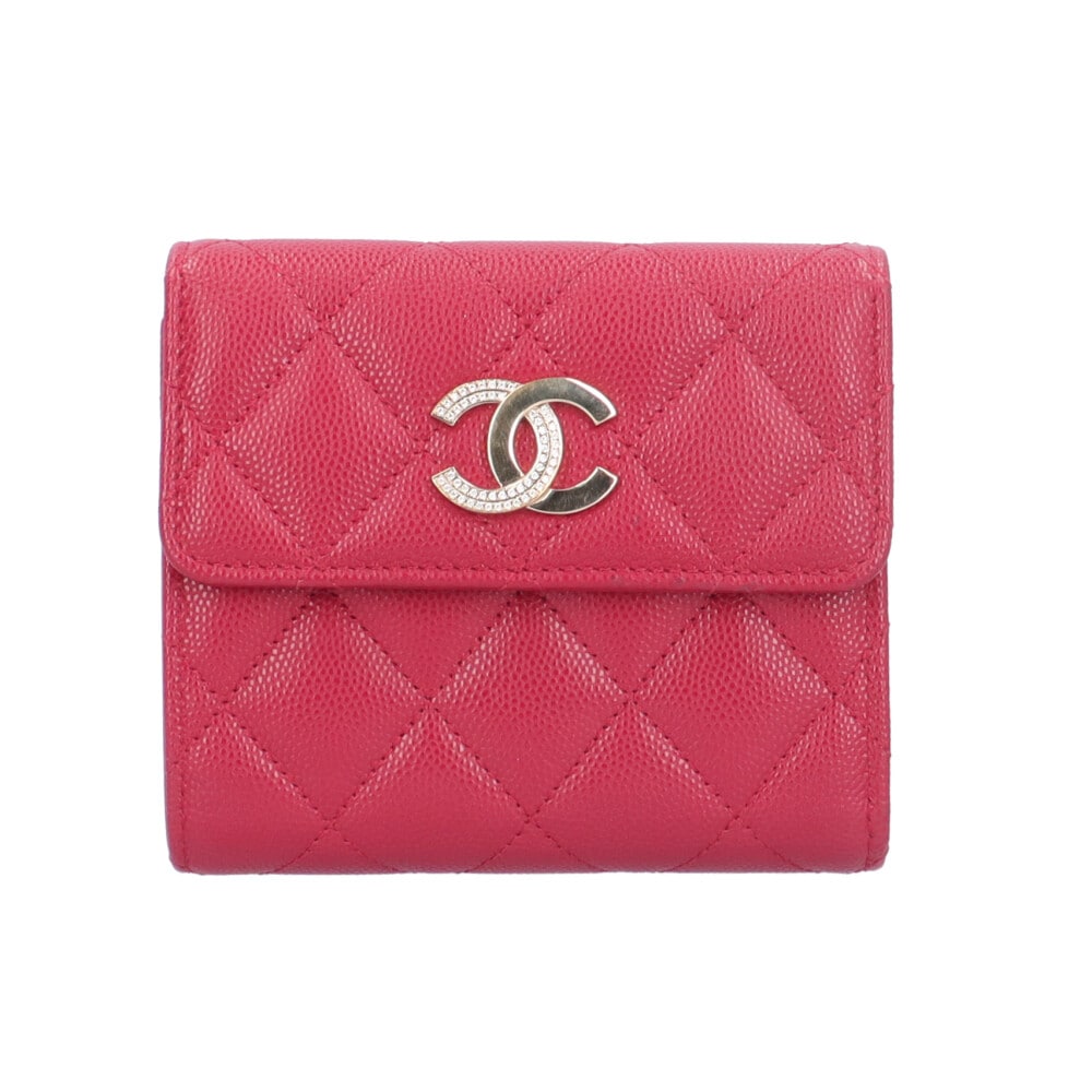 シャネル マトラッセ 三つ折り財布 キャビアスキン CHANEL 中古