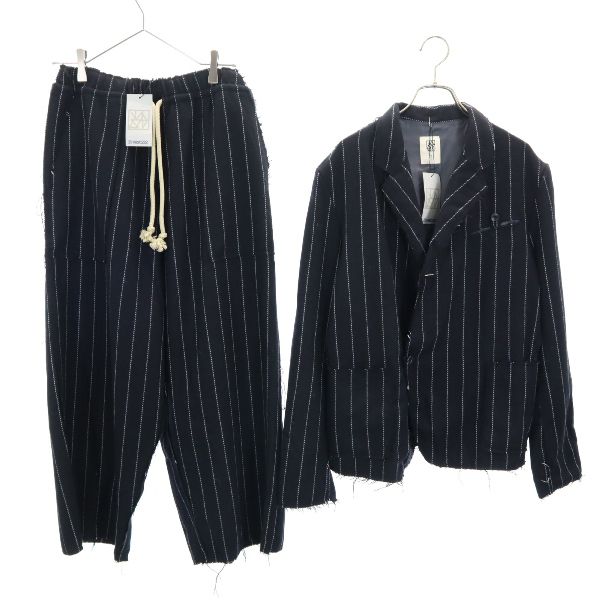 未使用 バースト222 16AW ウールブレンド 日本製 ストライプ柄 スーツ 上下セットアップ 2 黒 vast222 メンズ