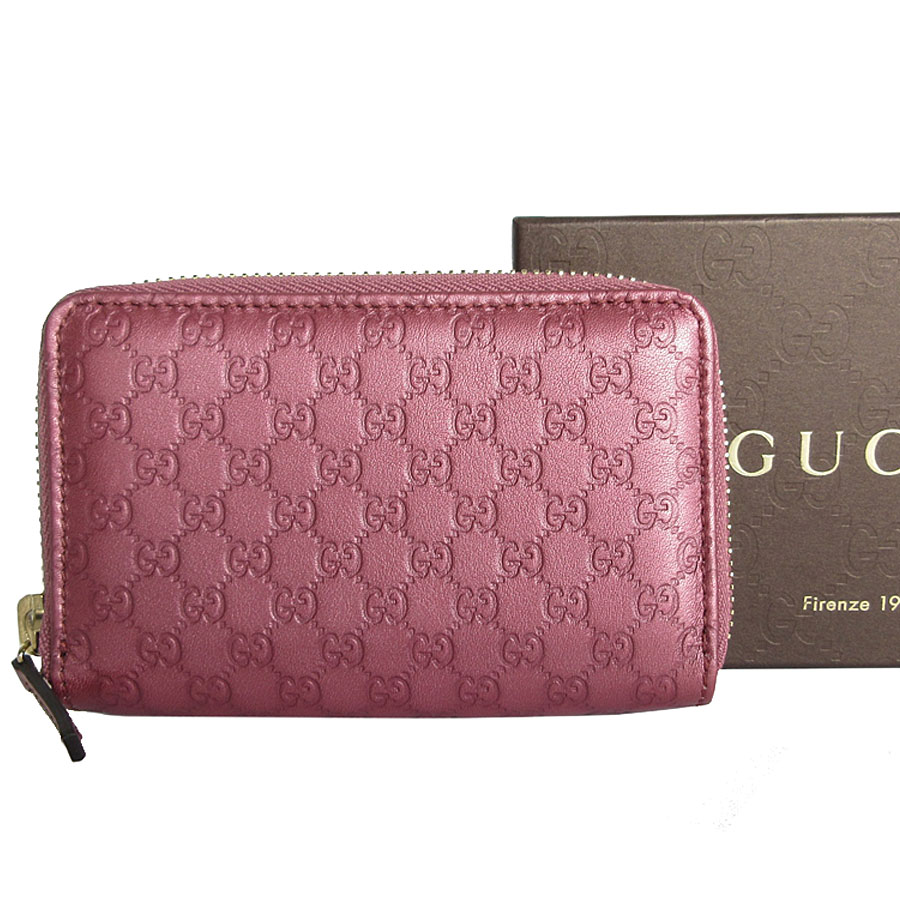 グッチ GUCCI カードケース コインケース マイクログッチシマ レザー メタリックピンク レディース 255452 s0152f